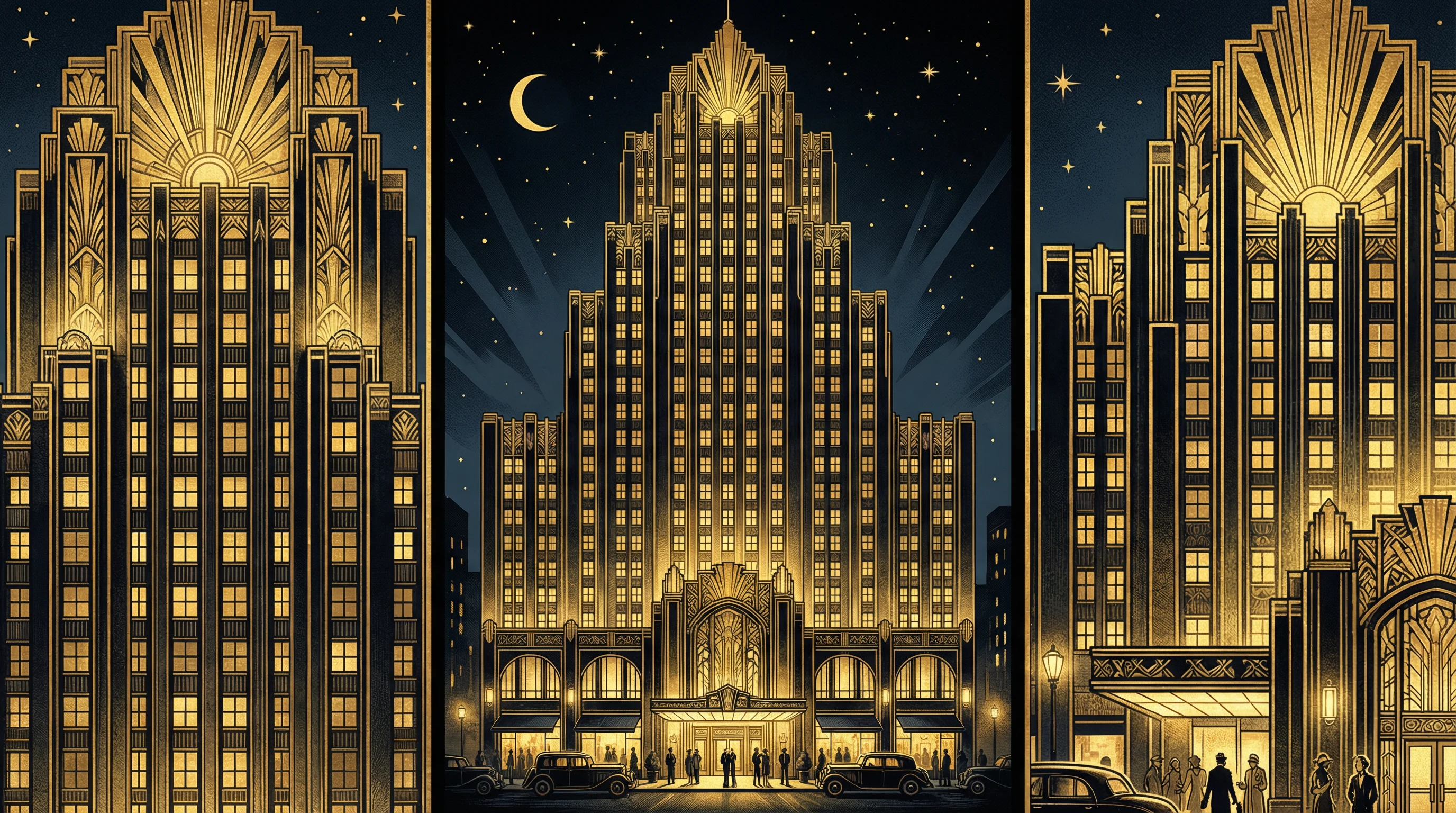 Art Deco风格建筑 - 体现 财神棋牌 网站的奢华美学